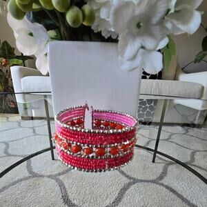 Chicos Pink Beaded Cuff Bracelet NWT